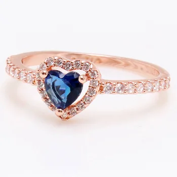 Algne Sädelev Sinine Kõrgenenud Südame Ring Crystal Naiste 925 Sterling Silver Ring Pulm Kingitus Trahvi Euroopa Ehted