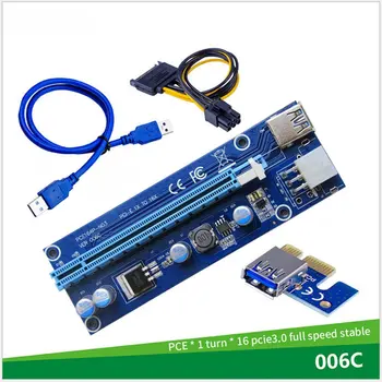 Uus 006C PCIe 1x kuni 16x Express Ärkaja Kaardi Graafilise pci-e ärkaja Extender 60cm USB 3.0 Kaabel SATA to 6Pin Power BTC kaevandamine