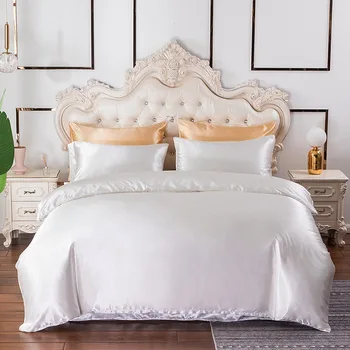 Luksus Kunstlik Silk Satin Bedding Set (Solid Color Ühe Topelt Queen King tekikott 200x200 Tekk Katab Kuld Bedclothes