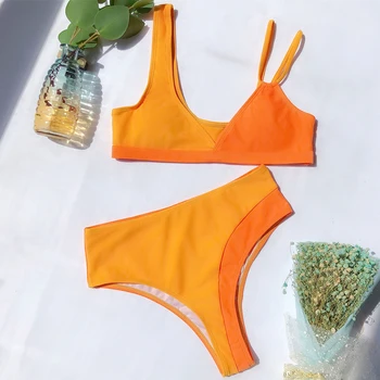Hot Orange Naiste Ujumistrikood 2020 Bikiinid Push Up Seksikas Kõrge Lõikab Supelrõivad Beach Ujumispüksid Naine Beachwear Vedada Tükki Biquinis