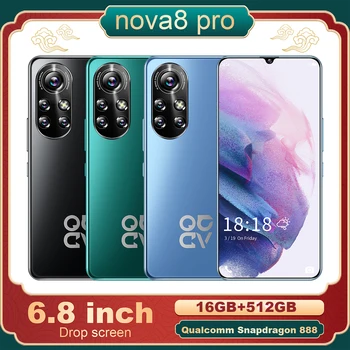 Uusim Ülemaailmse Nova8 Pro 5G Võrgu 6500mAh 12GB+512 GB Snapdragon888 Andriod 11.0 Deca Core 6.8 Tolli Mobiiltelefon Face ID Nutitelefoni