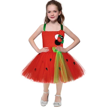 Arbuus Tüdruk Tutu Kleit Peapael Suvel Väikelastel Punane Roheline Must Täpp Puu Rolli Mängida Kostüüm Halloween Sünnipäeva