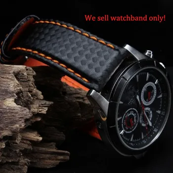 18mm 20 mm 22 mm 24 mm Mens Watch Band süsinikkiu Kella Rihm Punasega Õmmeldud + Nahast Vooder Roostevabast Terasest Pannal watchband