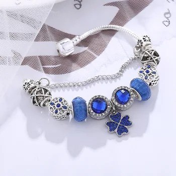 2020. aasta uus sinine kristall õnnelik ristik Pandora võlu stiili võlu käevõru naine diy originaal ehted veebruar 14 kingitus