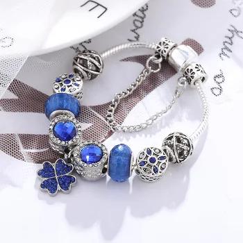 2020. aasta uus sinine kristall õnnelik ristik Pandora võlu stiili võlu käevõru naine diy originaal ehted veebruar 14 kingitus