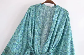 Uus Roheline Õie Printida Lühikesi Riideid Beach Kate Ups Bohemian Kimonos Naiste Loomade Camel Kimono Blusas