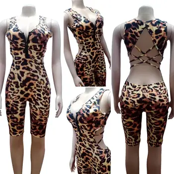 Suvel Uued Naiste Riided Leopard Printida Bodysuit Seksikas Sipukad Naiste Kombekas Lühikesed Püksid Ühes Tükis Klubi Riided Hulgi Streetwear