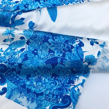 Suvel Euroopa sinine vaas lille imitatsioon silk venitada satiin naiste riided kangast disainer riie riiet, mille hoovis