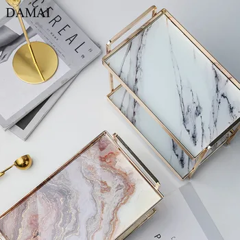 Marmor Tekstuur Ehted Ekraan Riiul Põhjamaade Kaasaegne Kuldne Joon Double Layer Kosmeetika Metallist Peegel Ladustamiseks Salve Kodu Kaunistamiseks