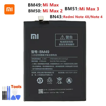 Xiao mi Orginaal BM49 BM50 BM51 BN43 Aku Xiaomi Mi Max Max Max 2 3 Redmi Märkus 4X/Märkus 4 Asendamise Patareid +Tööriistad