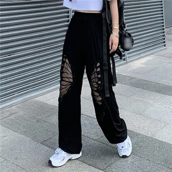 Naiste Gooti Punk Liblikas Püksid, Seest Õõnes Läbi Spordi Streetwear Ins Mood Kõrge Vöökoht Vabaaja Lahti Püksid Naiste Goth Korea