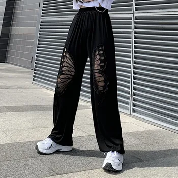 Naiste Gooti Punk Liblikas Püksid, Seest Õõnes Läbi Spordi Streetwear Ins Mood Kõrge Vöökoht Vabaaja Lahti Püksid Naiste Goth Korea