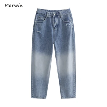 Marwin 2021 Uus-Tuleval Kevadel Tahke Õhuke Pahkluu Pikkus Elastne Lihtne Sinine Värv Kalle Teksad High Street Style Naiste Püksid