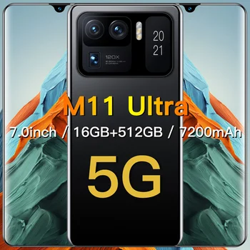 Ülemaailmne Versioon 7.0 Tolli M11 Ultra Nutitelefoni Full-screen 16GB+512 GB 7200mAh Android 11 Cell Phone 4G, 5G Võrgu Telefoni 2021 Kuum
