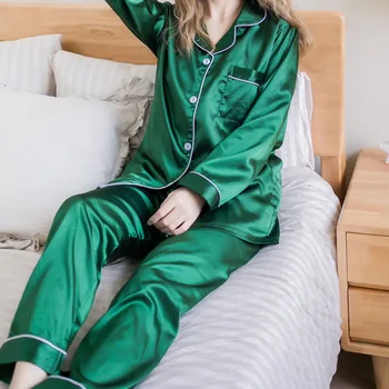 Naiste Silk Satin Pidžaama Pidžaamad Set Sleepwear Pijama Tahked Värvi Pidžaama Sobiks Naine Magada Kahe-Osaline Komplekt, Siserõivad Pluss Suurus