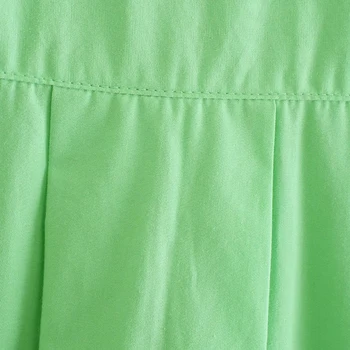 Elegantne Tahke Roheline Nuppude Up Pluus Shits Ülepaisutatud Särk Naistele 2021 Lahe Stiil Holiday Fashion Särgid Naiste Pikk Top