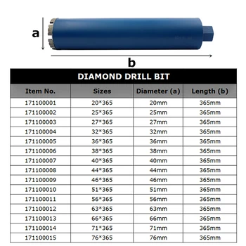 Diamond Core Drill Bit Seina Betooni Perforator Müüritise Puurimine Vee Märg Marmor Graniit Seina puurimistööriistad, 20-76mm