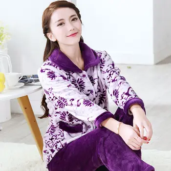 Naiste Pidžaama Sobiks Sooja Flanell Pidžaama Komplekti Talve Lapp Naised Naine Sleepwear Paks Kodu Riided