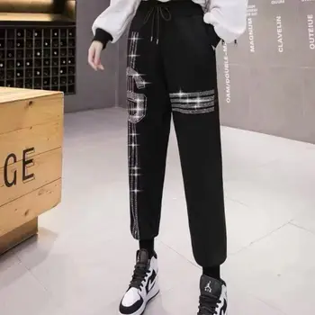 Naiste Uus Täht Püksid Mood Elastne Kõrge Vöökoht Harajuku Sweatpants Naine Streetwear Vabaaja Lahti Pahkluu Pikkusega, Mustad Püksid