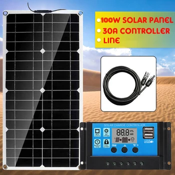 100W Painduv päikesepaneel 18V Päikeseenergia Paneelid+Line+30A Päikese Eest vastutav Väljas Telkimine Auto, Paadi Päikese Aku