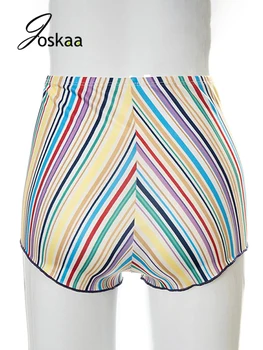 Joskaa Sripe Trükitud Kõrge Vöökoht Kõhn Vabaaja Püksid Naiste Fashion Streetwear Suvel 2021 Seksikas Fitness Sportlik Lühikesed Püksid
