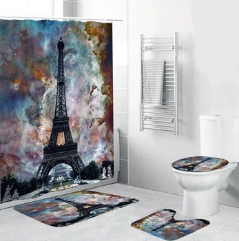 Eiffeli Torn 3D Dušš Kardin Pariisi Maastiku Vannituba Kardinate Komplekt libisemiskindlad Vaibad Wc Kaane Kate Vaip Vaiba Home Decor