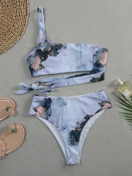 2021 Uus Prindi Sport Bandeau Push up Bikinis Seksikas Marmor Naiste Ujumistrikoo Kõrge Vöökoht Supelrõivad Naiste trikoo Beach kanda