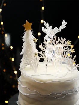 Valge kristall Suurendus Hirv Cake Toppers Star Tree Kaunistused Happy Birthday Party Dekoratsioon Küpsetamine Tarvikud Armastus Gif