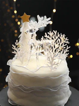 Valge kristall Suurendus Hirv Cake Toppers Star Tree Kaunistused Happy Birthday Party Dekoratsioon Küpsetamine Tarvikud Armastus Gif
