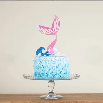 New Baby Shower Akrüül Cake Toppers Roosa Fishtail Spray Küpsetamine Cupcake Toppers Laste Sünnipäev Kook Dekoratsioonid