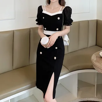 Vintage kaherealine Rüü 2021 Uus Suvine Naiste Kontrasti Segast Split Suspender Mini Kleit Casual Fashion Vestidos Mujer