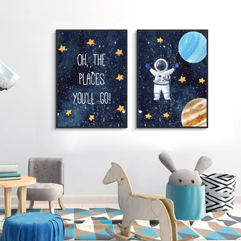 Astronaut Plakat Space Rocket Baby Lasteaed Seina Art Lõuend Maali Poster Skandinaavia Prindi Kids Room Dekoratiivne Pilt