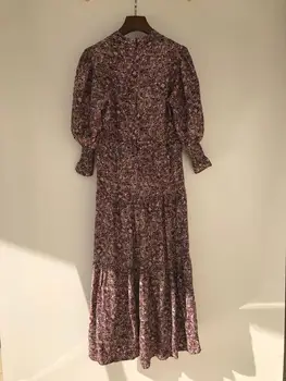 UUS Kevad-Suvine Naiste Õie Printida Vintage Naiste V-Kaeluse Poole Laterna Varruka Midi Kleidid