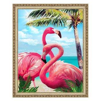 LZAIQIZG Täis Ruut/Ring Diamond Maali Mereäärne Flamingo Diamond Tikandid Loomade Rhinestone Pilt Home Decor