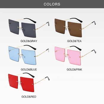 Brändi Liiga Square Frameless Naiste Päikeseprillid Mood Isiksuse Catwalk Päikeseprillid Korter Top Sinine Punane Läbipaistev Objektiivid