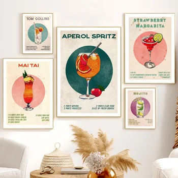 Vintage Veini Klaas Sidruni Kokteil Negroni Põhjamaade Plakatid Ja Pildid Seina Art Lõuend Maali Seina Pildid Elutuba Decor
