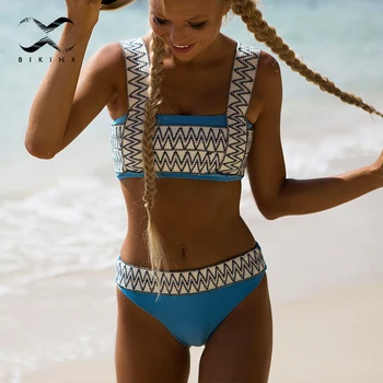 Geomeetria prindi bikiinid komplekti Bandeau push up ujumistrikoo Seksikas kõrge vöökoht supelrõivad naiste Vintage trikoo Seksikas segast beach kanda