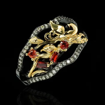CHARLINLIOL Daamid kahevärviline Must Kuld Vintage Õie Ringi Luksus 925 Sterling Hõbe Ruby abielusõrmused Naiste Itaalia Ehted