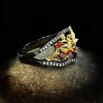 CHARLINLIOL Daamid kahevärviline Must Kuld Vintage Õie Ringi Luksus 925 Sterling Hõbe Ruby abielusõrmused Naiste Itaalia Ehted