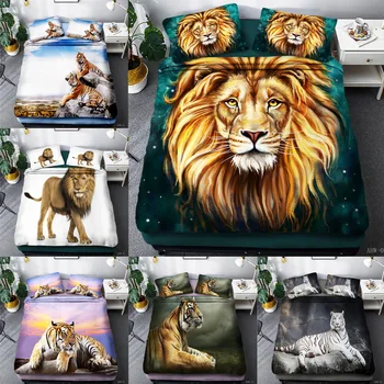 Kodus Voodipesu komplekt tekikott padjapüür määrata Looma-lõvi, tiiger Bedclothes Ühe Double Twin Kuninganna Täielik king Size