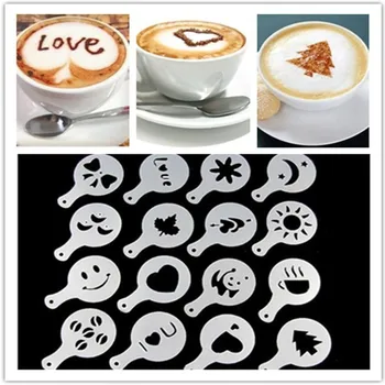 16pc Väljamõeldud Kohvi Trükkimine Mall Kööginõud Loominguline Kohvi Spray Mall Köök Vidinaid Köök Tööriistad Tarvikud