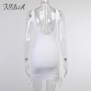 FSDA Suvel Backless Bodycon Kleit Naiste Õõnes Välja 2021 Sidemega Mini Varrukateta Valge Must Seksikas Pidu Y2K Kleidid Beach