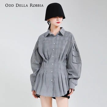 OddDellaRobbia 2021 Sügis Naiste Uued Streetwear Triibuline, Ruuduline X Talje-Särk Pikkade Varrukatega Plisseeritud Ilus Särk, Seelik 1519