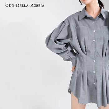 OddDellaRobbia 2021 Sügis Naiste Uued Streetwear Triibuline, Ruuduline X Talje-Särk Pikkade Varrukatega Plisseeritud Ilus Särk, Seelik 1519