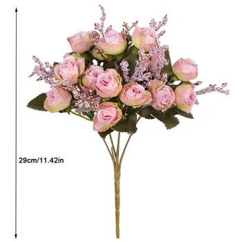 5 Filiaalid 15-pea Kunstliku sametise roosi Lilled Pulmapidu Lille Kodu Tabel Vaas Teenetemärgi DIY Simulatsiooni Lill