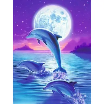 GATYZTORY 60x75cm Diy Raami Kolme delfiini Loomade Värvimine Poolt Numbrid Kit Kaasaegne Seina Art Pilt Akrüülvärv, Mille Numbrid