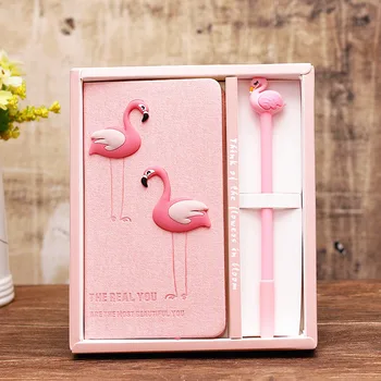 Roosa Flamingo Teataja Päevik Sülearvuti Notepad Külalisteraamatusse Album Teataja Joonistus Raamatust pastakaga Office Kooli Navidad Gift Box Set