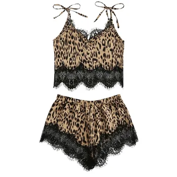 Seksikas Tüdrukud Armas Pits Leopard Printida Pidžaama Naiste Mood Pilduma Aluspesu Püksid Vabaaja pilduma Daamid Pajama Komplekti Suve