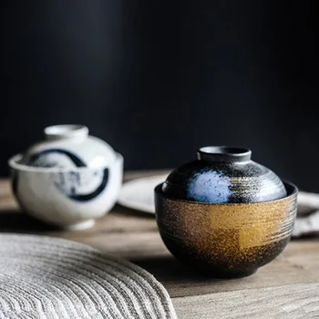 FANCITYJapanese-stiilis keraamilised käsitsi maalitud hautis cup, pesajuur magustoit, aurutatud muna potti, hautatud kaussi, magustoit karikas kaanega,