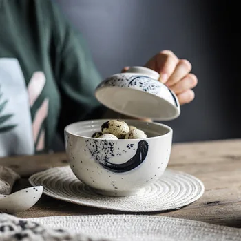 FANCITYJapanese-stiilis keraamilised käsitsi maalitud hautis cup, pesajuur magustoit, aurutatud muna potti, hautatud kaussi, magustoit karikas kaanega,